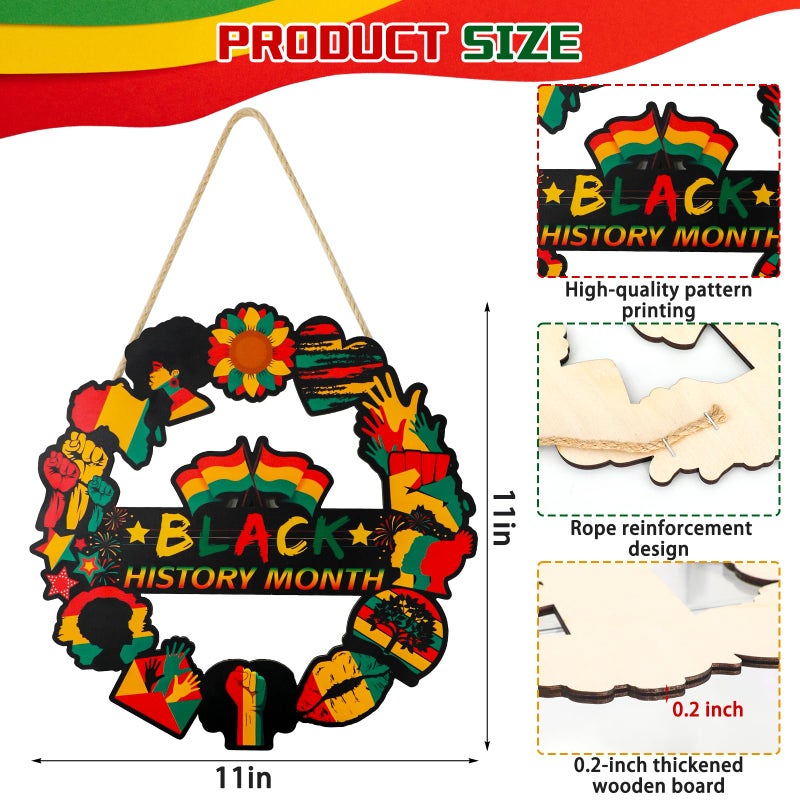 YGEINIT Black History Month Door Decorations - Wooden History Month Door Wreath African American Hanging Sign Hollow Front Door Decor Black History Month Wall Art for Home Office Classroom Party - Image 2