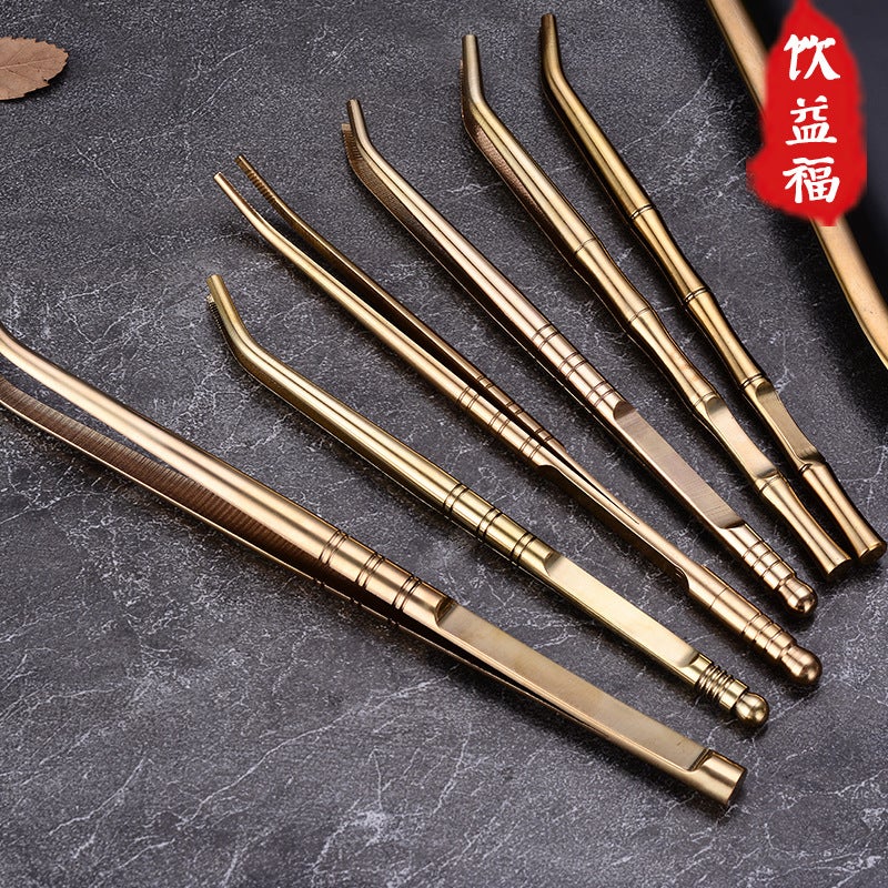 Brass Tea Clip Tea Ceremony Six Gentlemen Metal Tea Tweezers Washing Cup Clamp Fork Tool Accessories Brass Anti-Scalding Anti-Slip Clip - Image 2