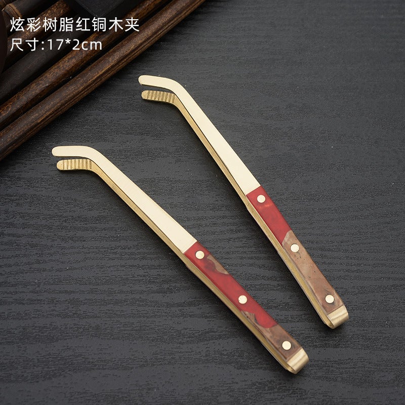 Brass Tea Clip Tea Ceremony Six Gentlemen Metal Tea Tweezers Washing Cup Clamp Fork Tool Accessories Brass Anti-Scalding Anti-Slip Clip - Image 1