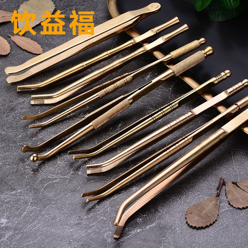 Brass Tea Clip Tea Ceremony Six Gentlemen Metal Tea Tweezers Washing Cup Clamp Fork Tool Accessories Brass Anti-Scalding Anti-Slip Clip - Image 3