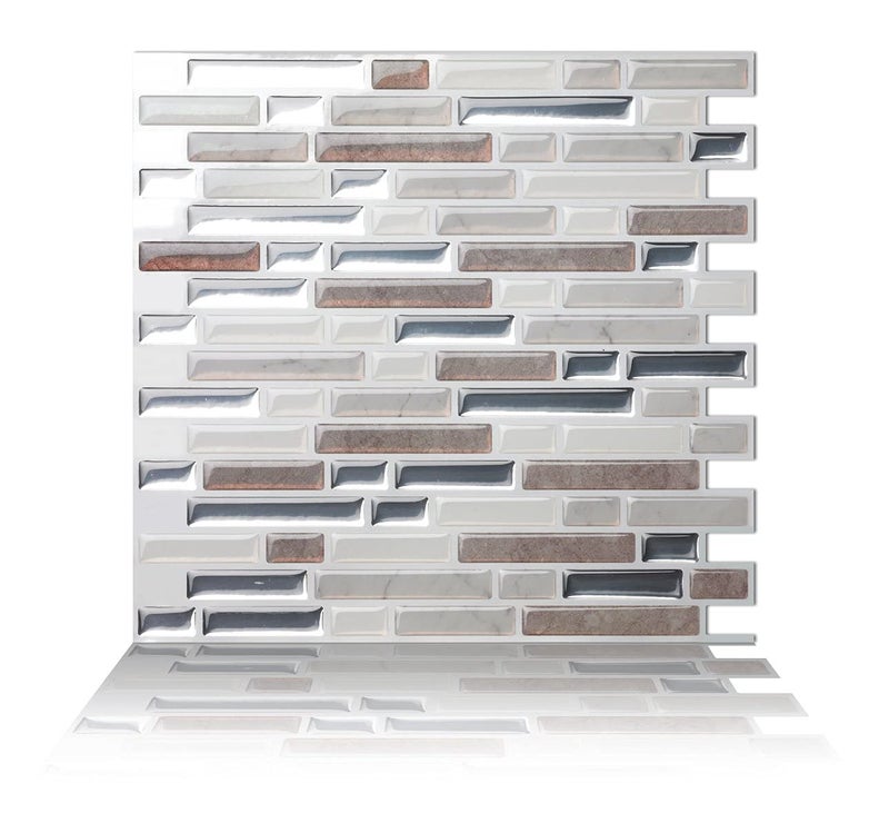Tic Tac Tiles Peel and Stick Self Adhesive Removable Stick On Kitchen Backsplash Bathroom 3D Wall Tiles in Como Pebble (10 Sheets) - Image 1