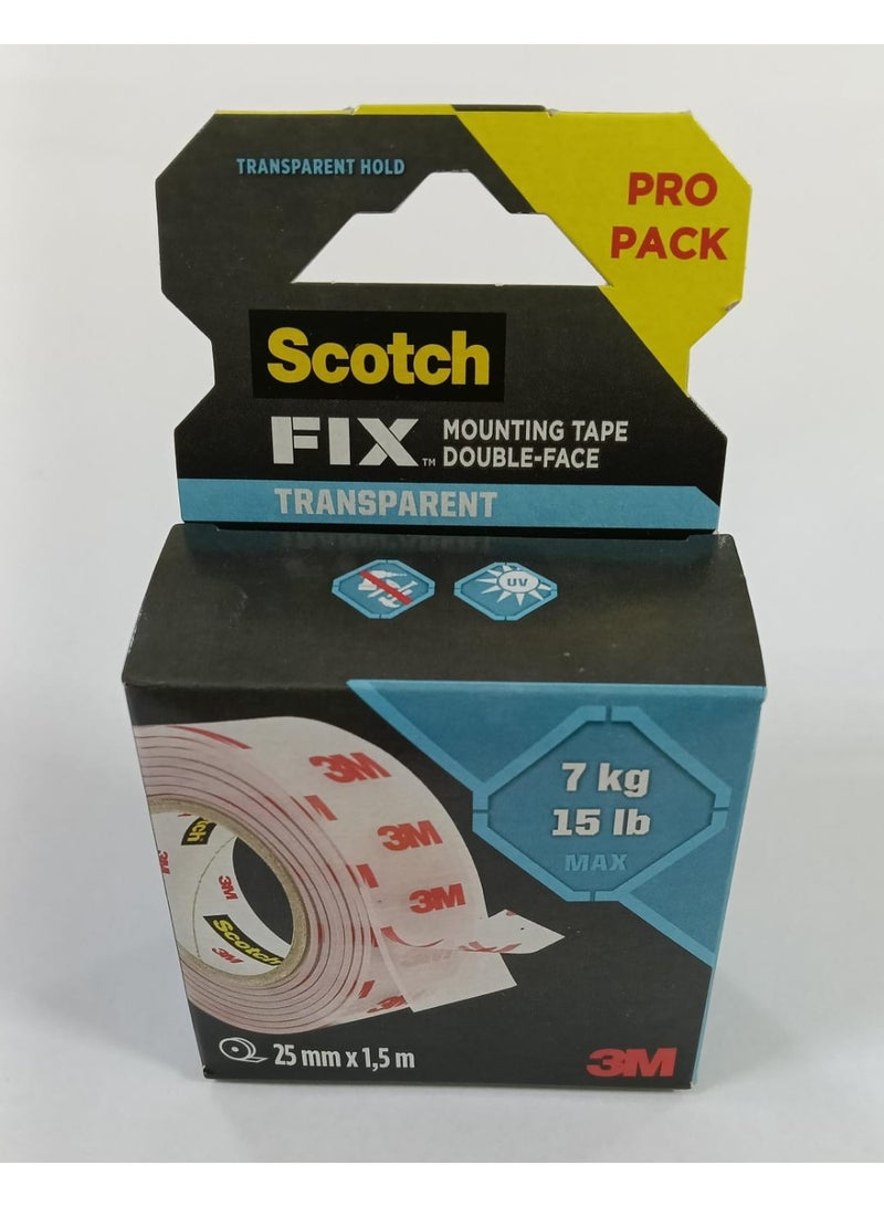 3M Scotch-Fix™ Clear Double-Sided Mounting Tape 410H-CLR-EU, 25mmx1.5m, 24 RL/CV - Image 1