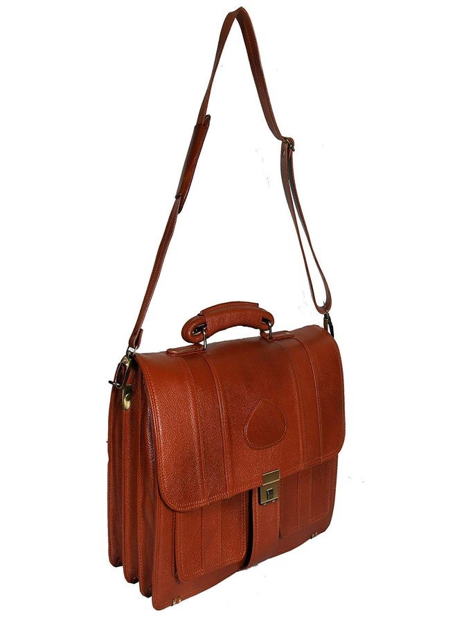 OBANI 100% Geuine Leather 17'' Laptop Expandable Briefcase Bag- 22 Liters Capacity (Tan) - Image 4