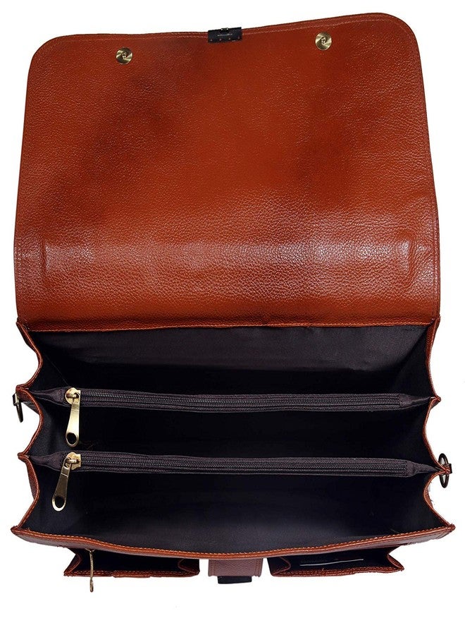OBANI 100% Geuine Leather 17'' Laptop Expandable Briefcase Bag- 22 Liters Capacity (Tan) - Image 3