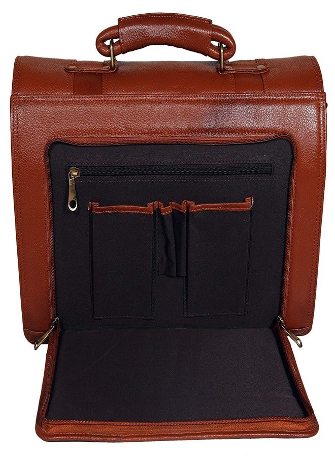 OBANI 100% Geuine Leather 17'' Laptop Expandable Briefcase Bag- 22 Liters Capacity (Tan) - Image 5