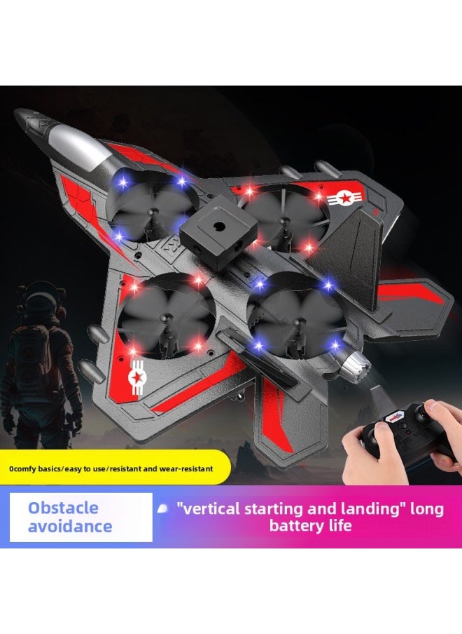 null - Four-rotor Remote Control Aircraft Obstacle Avoidance Foam Fighter Children Fixed-wing Drone Toy Aircraft With Lights-Color:Zy-906 Red + Obstacle Avoidance + Fixed Height + Lanterns - Image 1