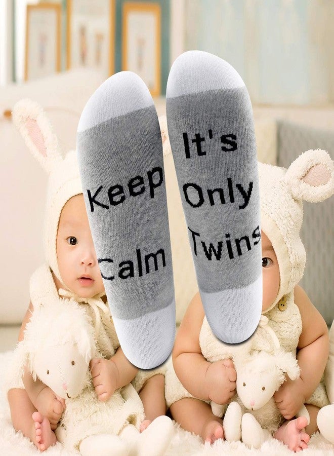 LEVLO Funny Delivery Gift Pregnancy Announcement Socks Keep Calm It's Only Twins Socks Pregnant Mom Gift (2 Pairs/Set - Mid Calf - 1) - Image 4