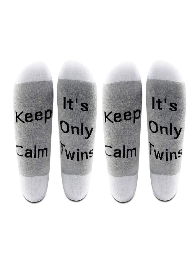 LEVLO Funny Delivery Gift Pregnancy Announcement Socks Keep Calm It's Only Twins Socks Pregnant Mom Gift (2 Pairs/Set - Mid Calf - 1) - Image 1