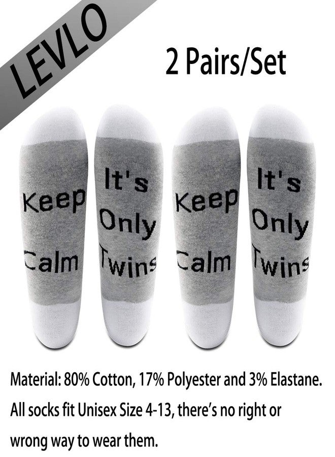 LEVLO Funny Delivery Gift Pregnancy Announcement Socks Keep Calm It's Only Twins Socks Pregnant Mom Gift (2 Pairs/Set - Mid Calf - 1) - Image 2