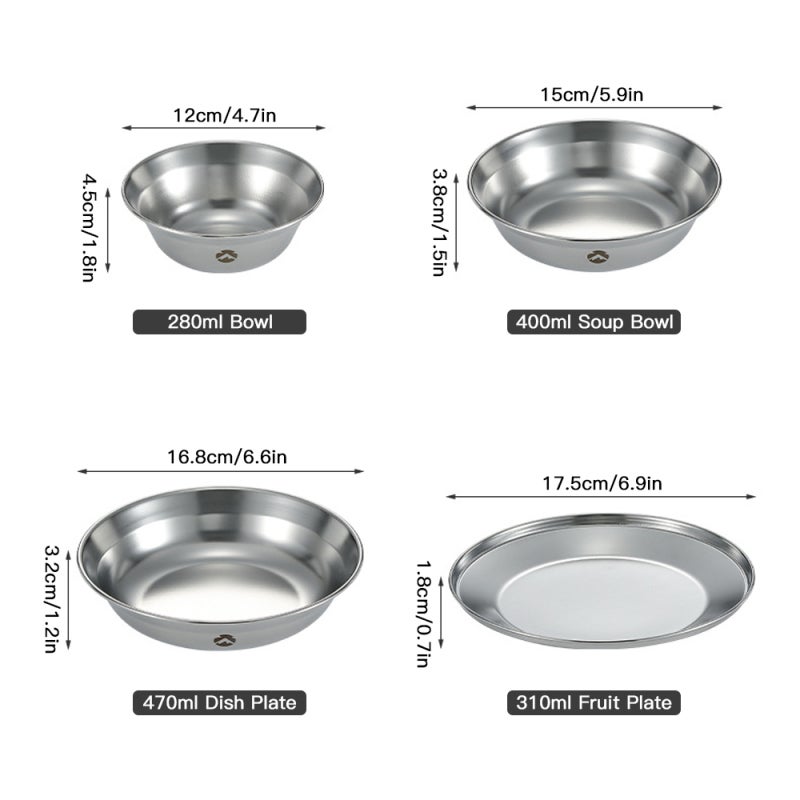 Stainless Steel Cookware 8pcs Set Anti-Rust - Easy To Clean Stackable Bowls for Outdoor Camping Picnic Hiking Dining - Image 3