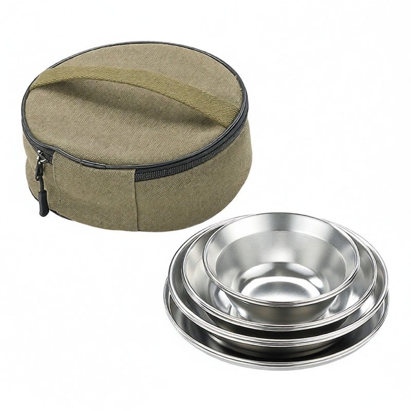 Stainless Steel Cookware 8pcs Set Anti-Rust - Easy To Clean Stackable Bowls for Outdoor Camping Picnic Hiking Dining - Image 1
