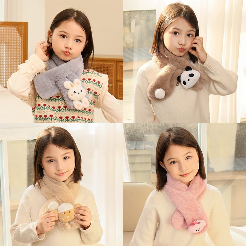 Children'S Christmas Scarf Plush Warm Cute Cartoon Red New Year Festival Imitation Rabbit Fur Parent-Child Scarf - Image 3