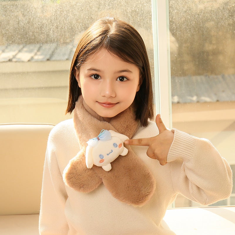 Children'S Christmas Scarf Plush Warm Cute Cartoon Red New Year Festival Imitation Rabbit Fur Parent-Child Scarf - Image 1