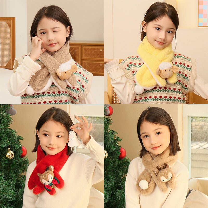 Children'S Christmas Scarf Plush Warm Cute Cartoon Red New Year Festival Imitation Rabbit Fur Parent-Child Scarf - Image 2