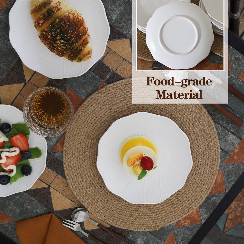 BABALIU 7 Inch Ceramic Dessert Plates Set of 12White Small Appetizer Plates Relief Lotus Leaf Pattern Small Dinner Serving Plates for Snacks Side Dishes Fruit Microwave  Dishwasher Safe  - Image 3