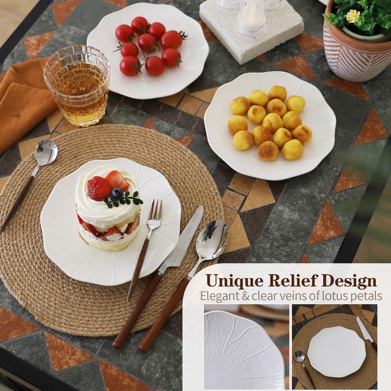 BABALIU 7 Inch Ceramic Dessert Plates Set of 12White Small Appetizer Plates Relief Lotus Leaf Pattern Small Dinner Serving Plates for Snacks Side Dishes Fruit Microwave  Dishwasher Safe  - Image 2