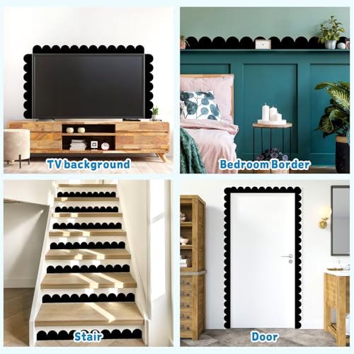 Kazova Black Scallop Wall Sticker Trim Scalloped Border Trim Peel and Stick Vinyl Decals Stickers Semi Circle Wall Sticker Geometric Pattern Modern Black Wall Decal Accents for Bedroom Living Room - Image 5