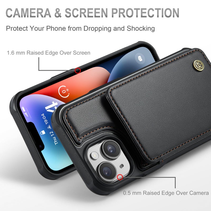 Vinich for iPhone 14 Wallet Case with Card Holder, RFID Blocking Credit Slots Kickstand Shockproof Phone Cover Fit for iPhone 14 6.1" Black - Image 3
