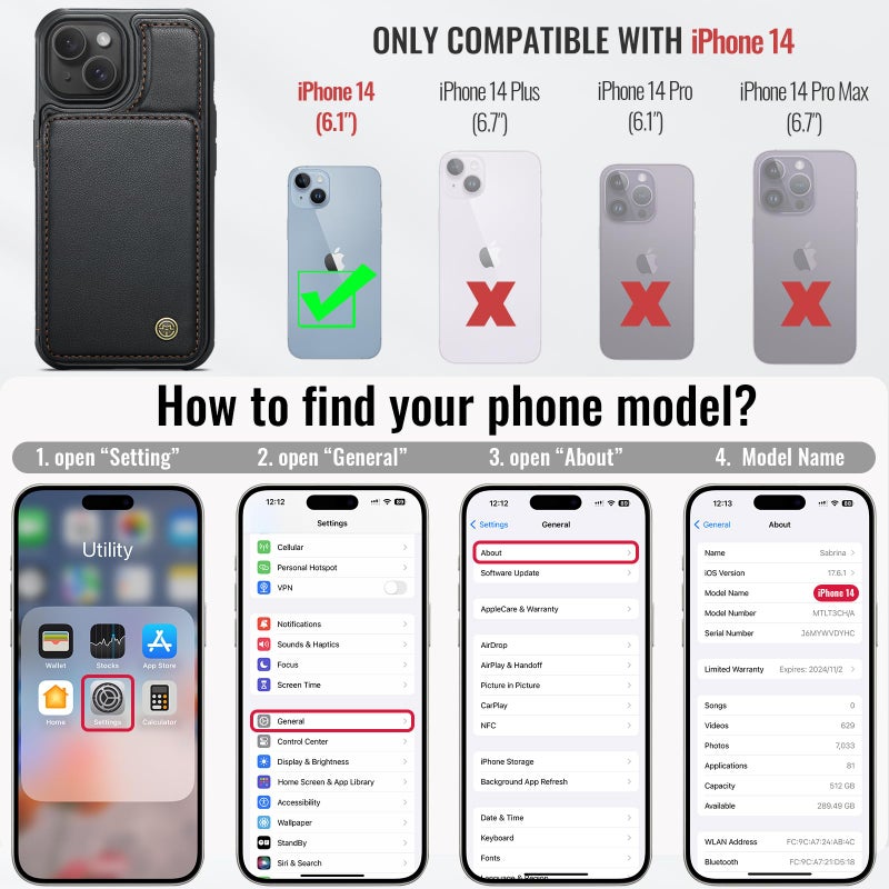 Vinich for iPhone 14 Wallet Case with Card Holder, RFID Blocking Credit Slots Kickstand Shockproof Phone Cover Fit for iPhone 14 6.1" Black - Image 2