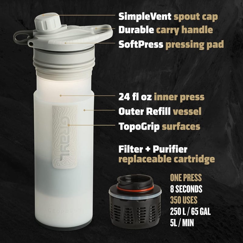 GRAYL GeoPress 24 oz Water Purifier Bottle - Filter for Hiking, Camping, Survival, Travel (Peak White) - Image 3