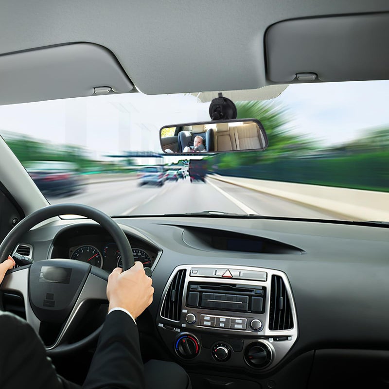 Car Rear View Mirror Wide Angle Black Glass Suction Cup Mount Universal Fit - Image 5
