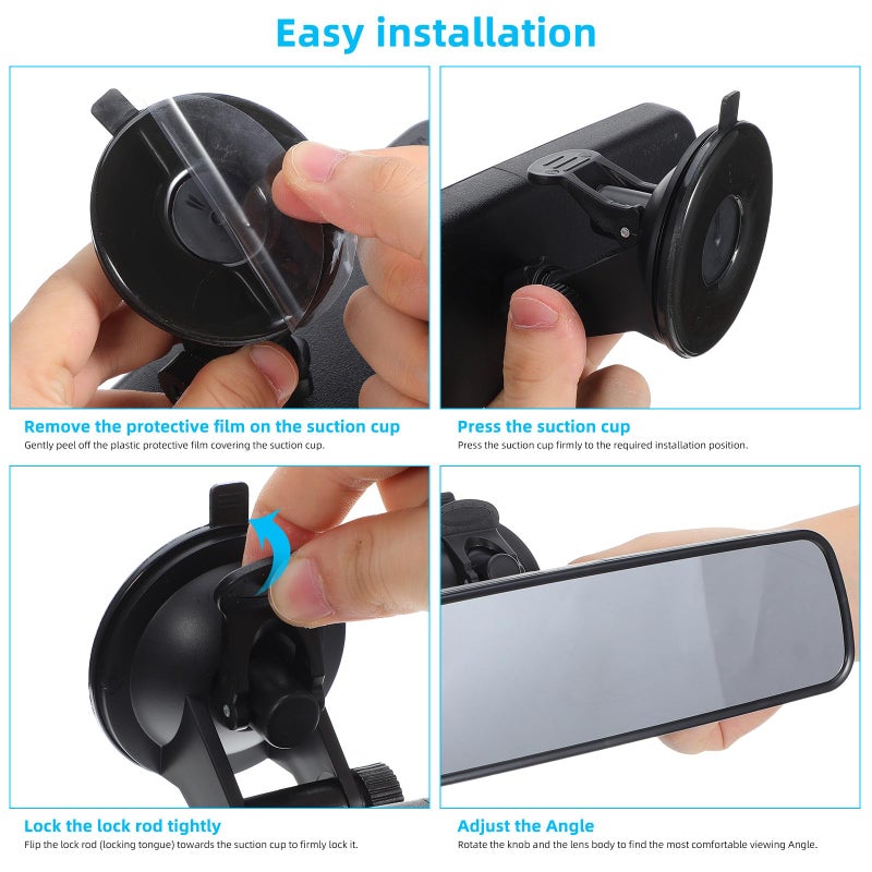 Car Rear View Mirror Wide Angle Black Glass Suction Cup Mount Universal Fit - Image 4