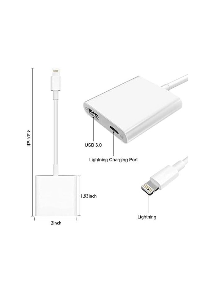 erorex Lightning to USB Camera Adapter,Lightning to USB Female OTG Adapter with Charging Port Compatible for iPhone/iPad/Card Reader/USB Flash Drive/Keyboard/Mouse, Plug and Play  - Image 1