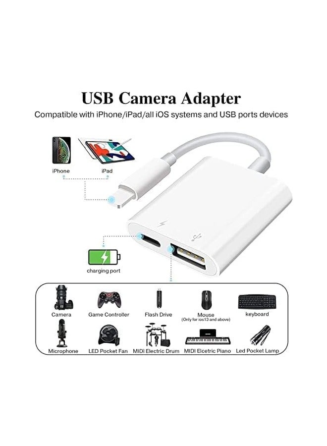 erorex Lightning to USB Camera Adapter,Lightning to USB Female OTG Adapter with Charging Port Compatible for iPhone/iPad/Card Reader/USB Flash Drive/Keyboard/Mouse, Plug and Play  - Image 2