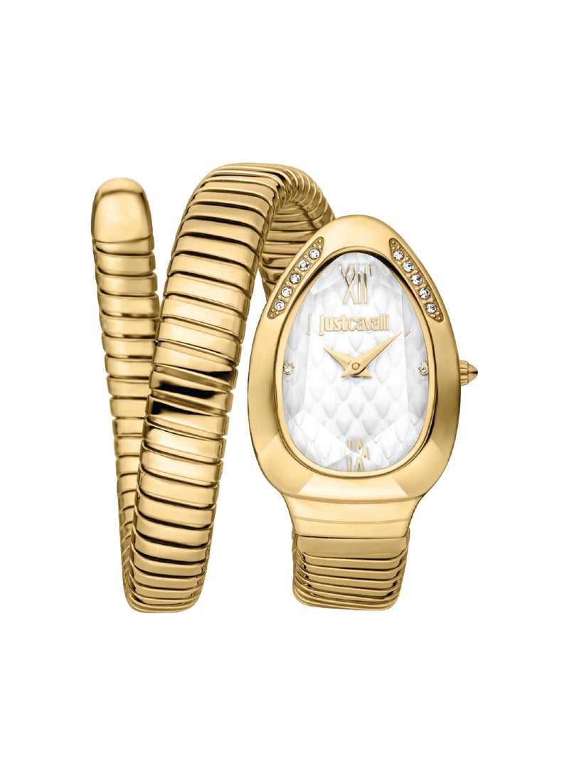 Just Cavalli ساعة كافالي النسائية بتصميم الثعبان باللون الذهبي JC1L223M0025