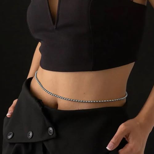 VAMA FASHIONS Adjustable 18K Plated Beaded Anti Tarnish Waist Hip Body Belly Chain Saree Kamarbandh Beach Party Belt For Women & Girls (18k Silver plated belly chain) - Image 2