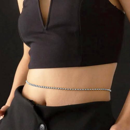 VAMA FASHIONS Adjustable 18K Plated Beaded Anti Tarnish Waist Hip Body Belly Chain Saree Kamarbandh Beach Party Belt For Women & Girls (18k Silver plated belly chain) - Image 4