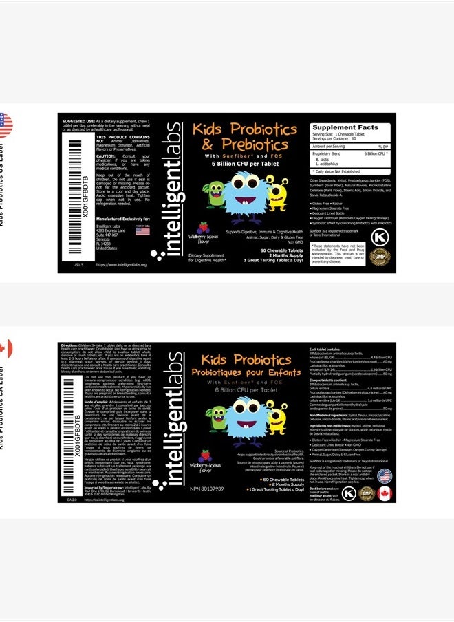 Intelligent Labs 6 Billion CFU Kids/Children's Probiotics with Prebiotics, Sunfiber and FOS, for 10x More Effectiveness, One A Day Great Taste Chewable Probiotic, 60-Day Supply, Third-Party Verified  - Image 2