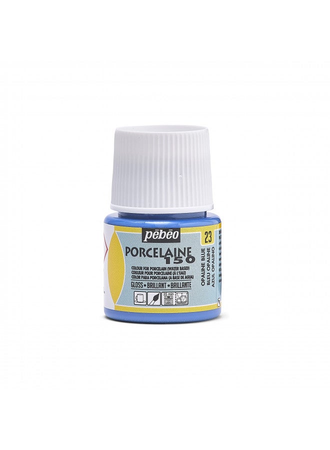 Pebeo Porcelaine 150 Ceramic Paint - Water-Based High-Gloss Color Paints for Porcelain, Premium Art Supplies, Non-Toxic & Heat-Safe, 45 ml Bottle, Opaline Blue - Image 1