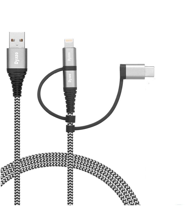 Dyazo 4 ft / 1.2 m 3-in-1 Universal Charger Cable Double Nylon Braided Multi Charging Cable with Flexi Head Technology - Image 1