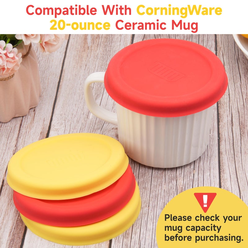 PUREKRA Silicone Lids for Corningware 20 Ounce Mug, 2 Pack Reusable Cover, (Mug NOT Included) Dishwasher, Microwave and Freezer Safe (Yellow & Red) - Image 3