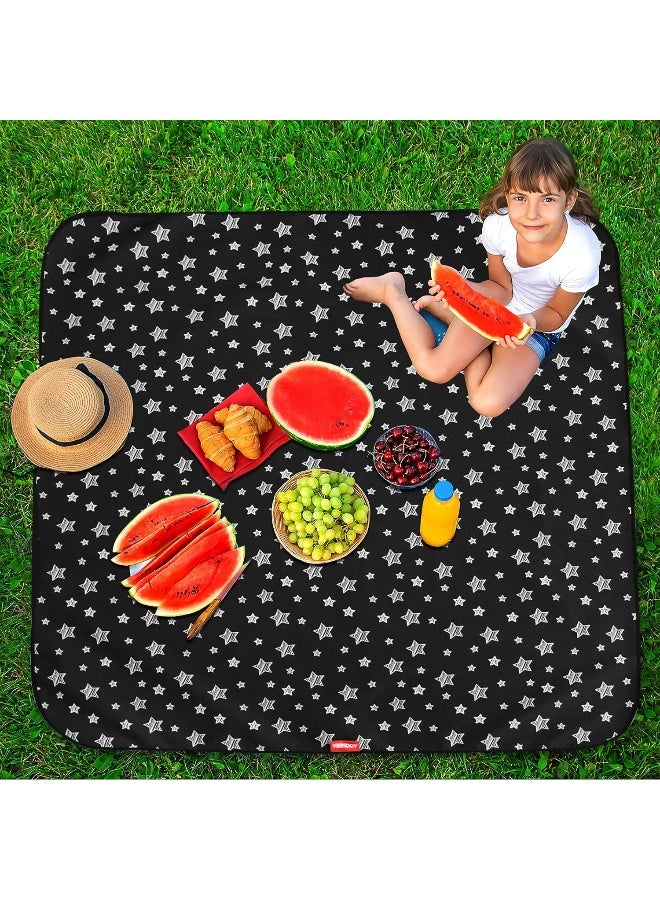 Moonsea - Moonsea Large Splat Mat 54”x 72” Extra Large Waterproof Floor Mat with Non Slip Bottom, Baby Art Mat for Craft/Playtime/Mealtime on Table, Washable Portable Picnic Mat - Black Star, 4.5ft x 6ft - Image 1