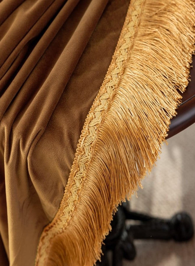 F-CHU Luxury Camel Tablecloth Thickset Velvet Tablecloth with Beautiful Gold Tassels Vintage Table Cloth for Home Decor Wedding, Party, Banquet and Events 60x86-Inch - Image 4