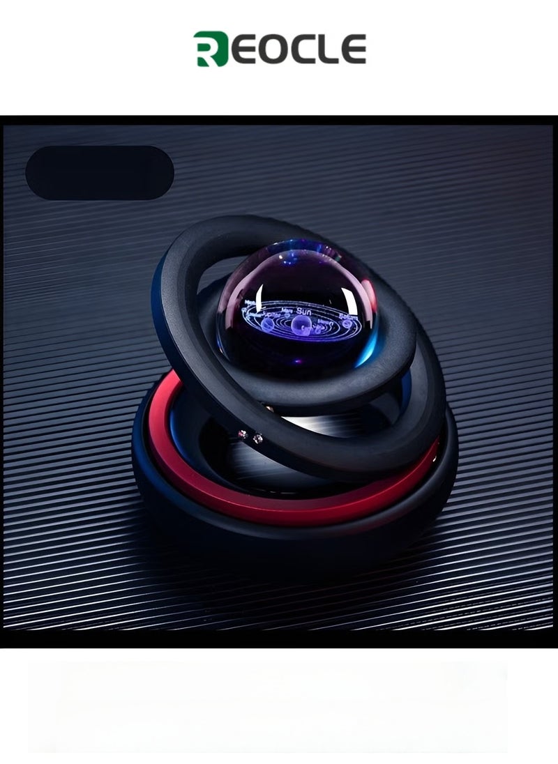 REOCLE Car Air Freshener Solar Power Aromatherapy Combines Suspension and Rotation Essential Oil Diffuser with Interstellar Double Ring  - Image 1
