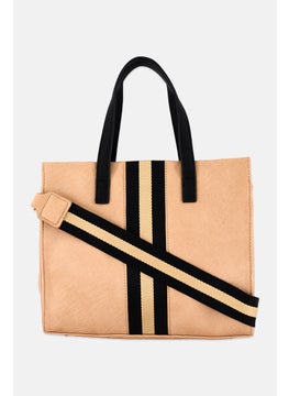 Moda Luxe Women Textured Tote Bag 25 H x 27 L x 11 W cm, Beige  - Image 1