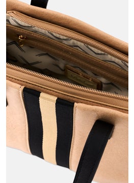 Moda Luxe Women Textured Tote Bag 25 H x 27 L x 11 W cm, Beige  - Image 4
