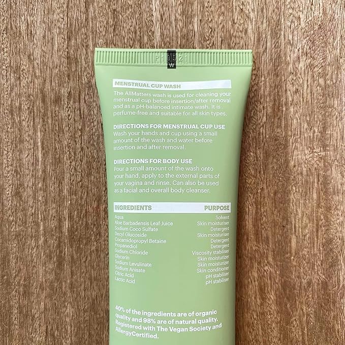 AllMatters OrganiWash 2.5 fl oz - Mild Intimate Cleanser for Sensitive Areas & Menstrual Cup - Organic, pH-Balanced, Perfume-Free, Vegan, Allergy-Certified - Image 4