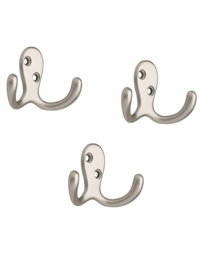 3 Pack Brass Double Prong Towel Hook Matte Nickel Holder for Bathroom Dual Coat Hooks Retro Metal Wall Mounted Bedrooms Kitchen Accessories - Image 1