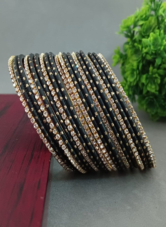 Efulgenz Rhinestone Crystal Bangles for Women - Indian Bollywood Wedding Jewelry Set - CZ Plain Metal Bracelet Bangle - Image 2