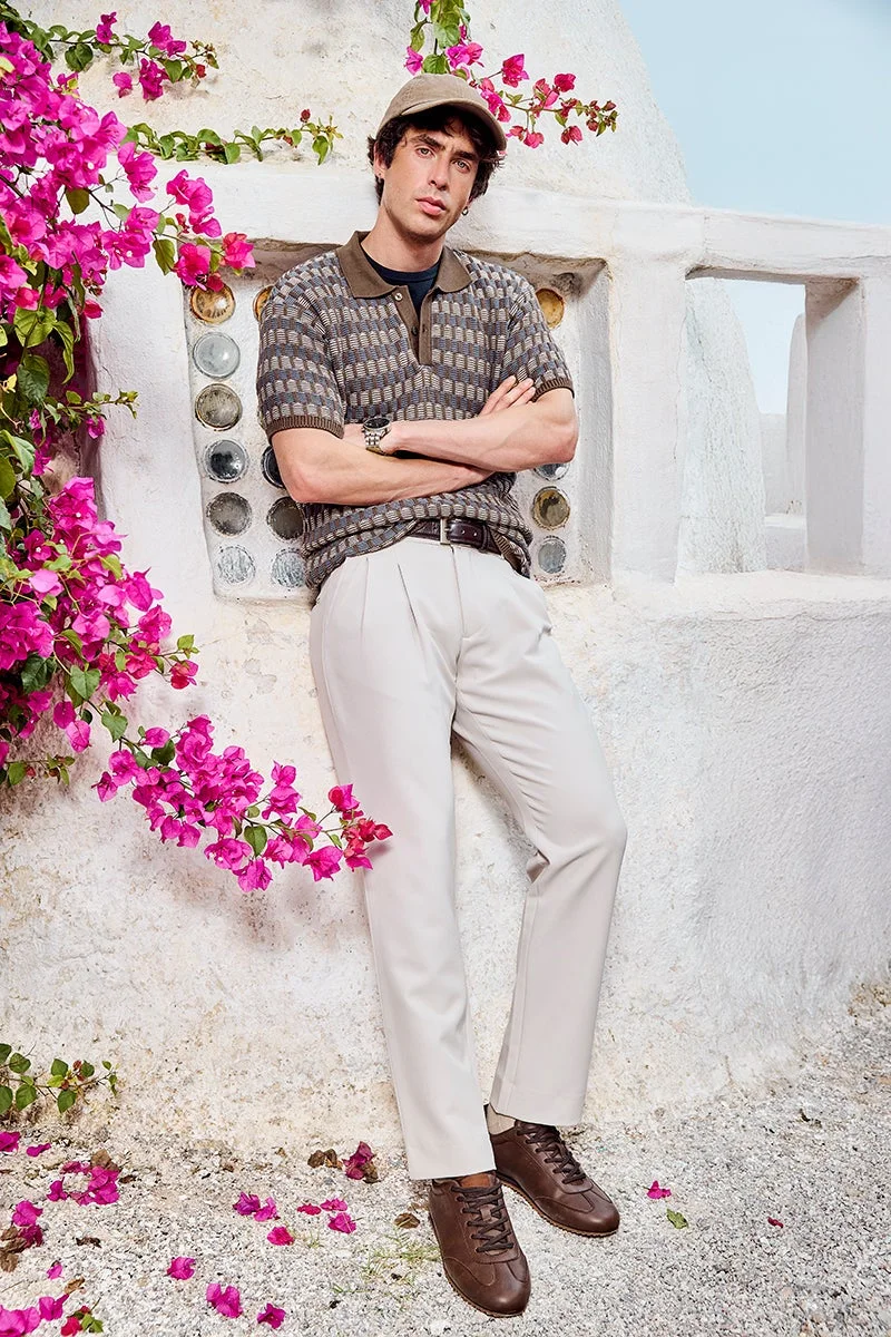 سنيتش تيشيرت بولو محبوك فاخر بنقوش فسيفساء متوسطية