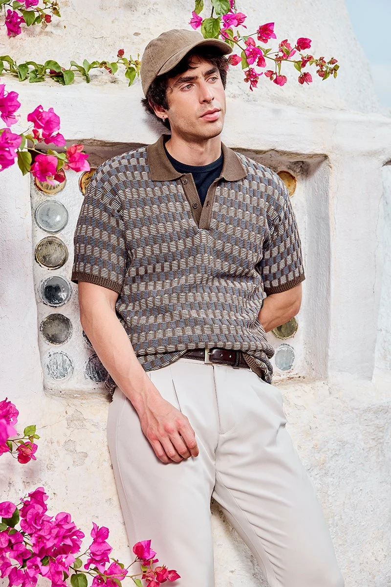 SNITCH Mediterranean Mosaic Luxe Knit Polo T-Shirt