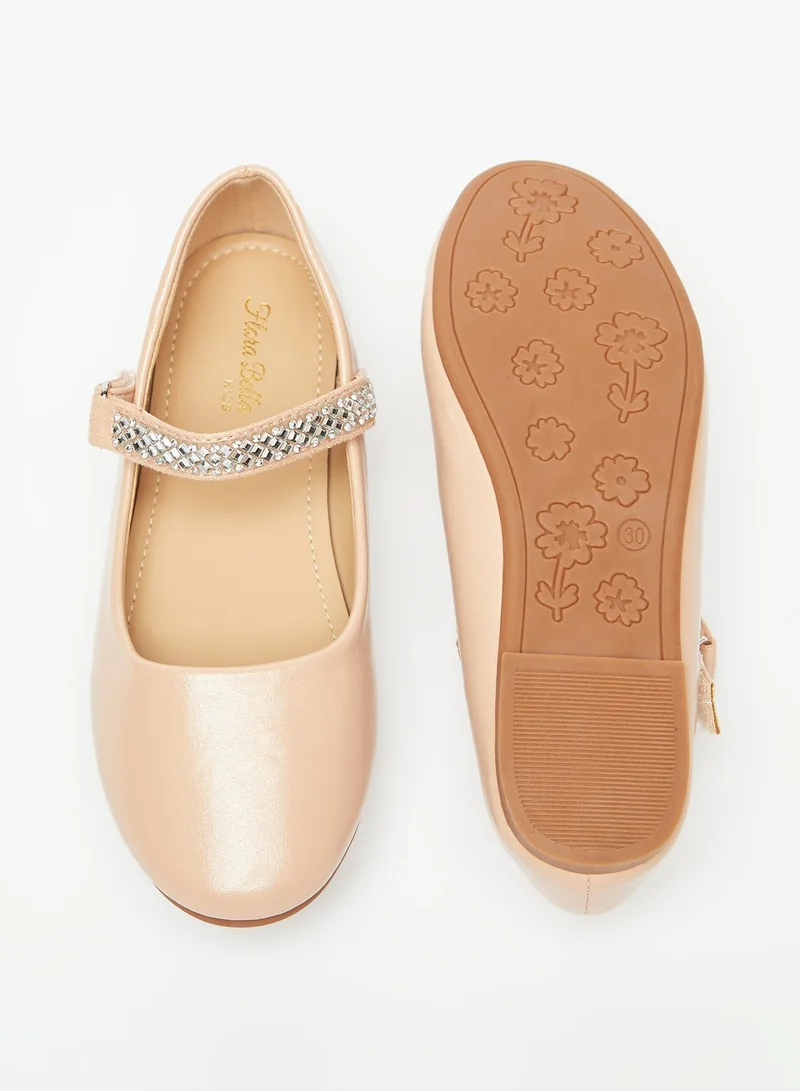 Flora Bella By Shoexpress Girls Flora Bella Embellished Round Toe Ballerina Shoes with Hook and Loop Closure Ramadan Collection