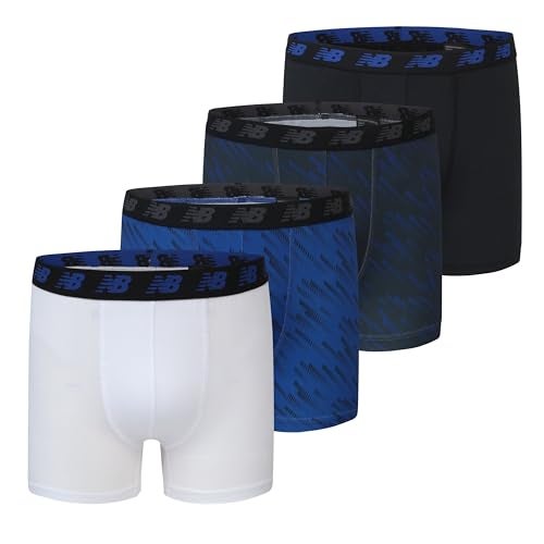 New Balance Boy's Performance Boxer Briefs 4-Pack, Black/Team Royal/White/Magnet Print, Medium - Image 1
