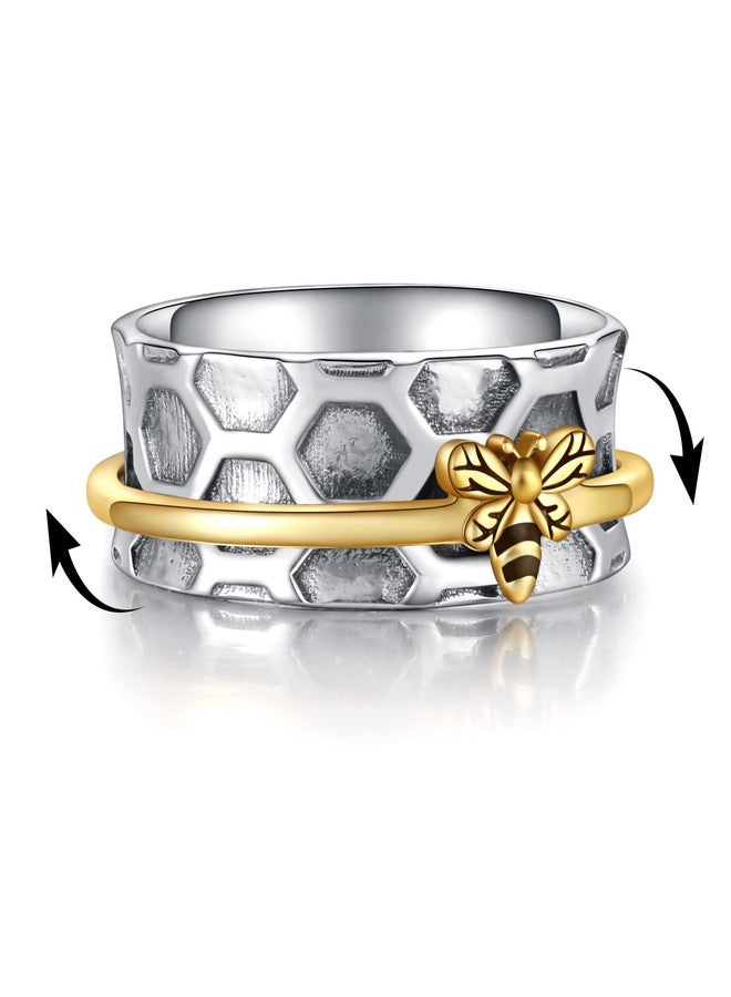 MANBU Sterling Silver Fidget Spinner Ring - Bee Anxiety Relief Meditation Spinner Ring Animal Stress Relieving Jewelry Gift for Women (8#) - Image 1