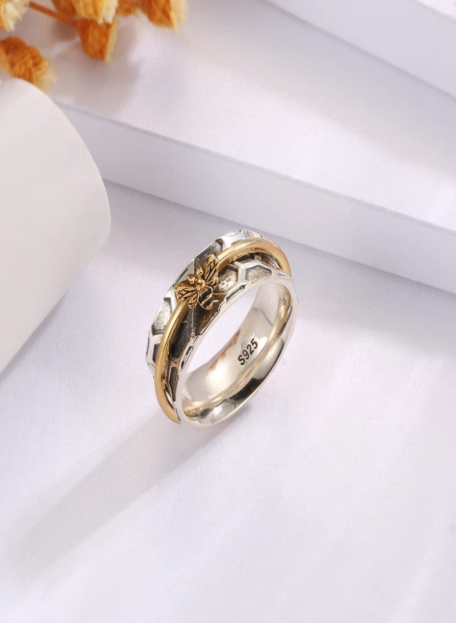 MANBU Sterling Silver Fidget Spinner Ring - Bee Anxiety Relief Meditation Spinner Ring Animal Stress Relieving Jewelry Gift for Women (8#) - Image 3
