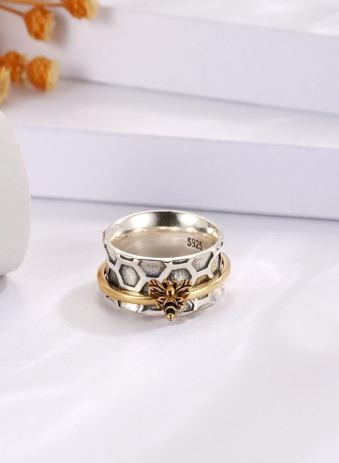 MANBU Sterling Silver Fidget Spinner Ring - Bee Anxiety Relief Meditation Spinner Ring Animal Stress Relieving Jewelry Gift for Women (8#) - Image 4
